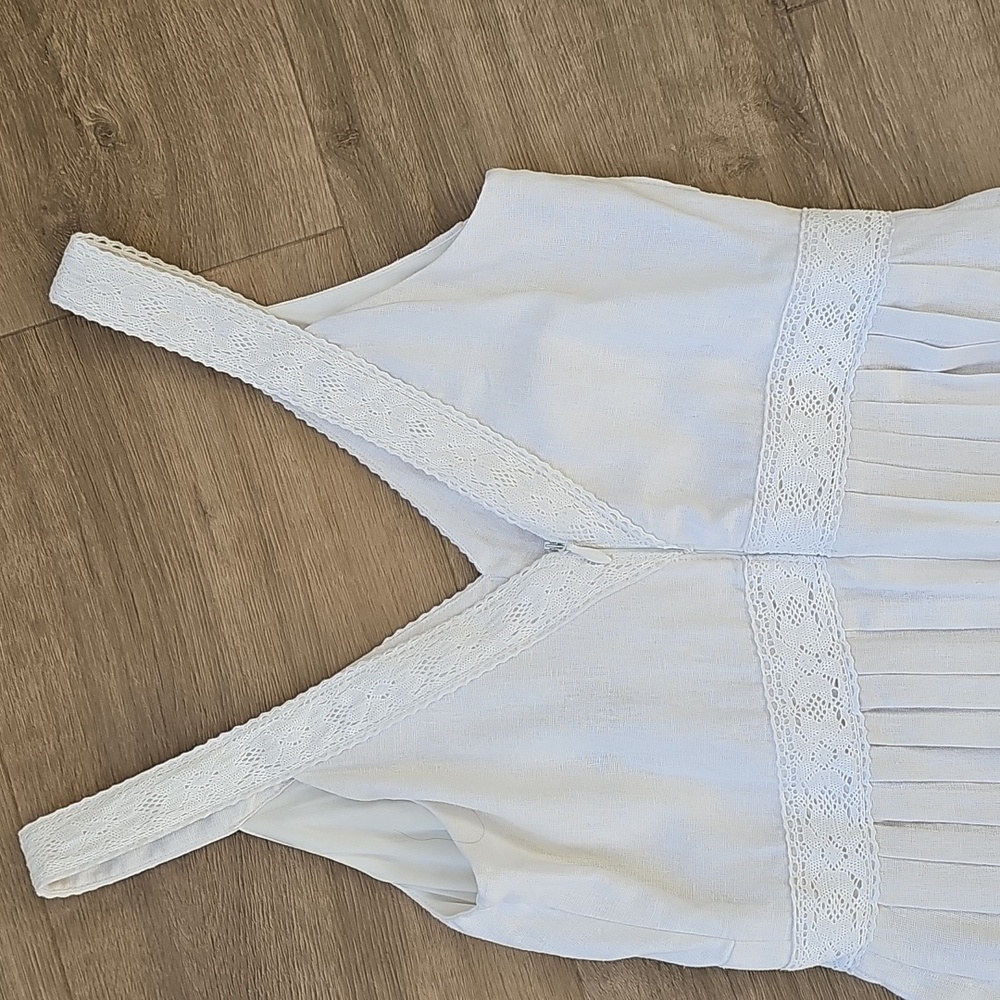 Taylor Linen Blend Midi Elegant White Sleeveless Dress Size 8 - Picture 8 of 9